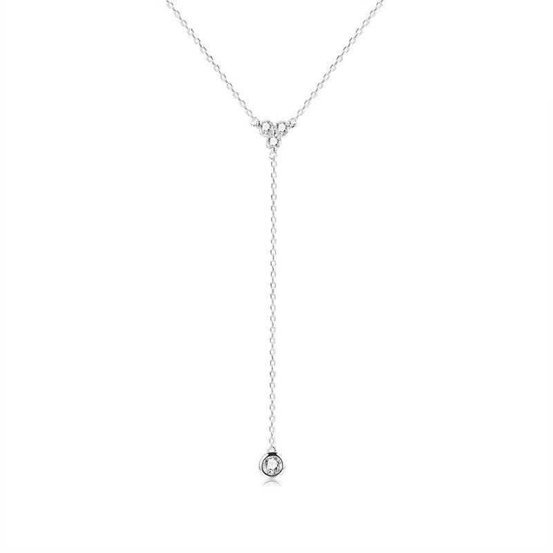 espere Womens Sterling Silver Dainty CZ Lariat Necklace Triple CZ Cluster Y-Shaped Necklace Platinum Plated - Image 1